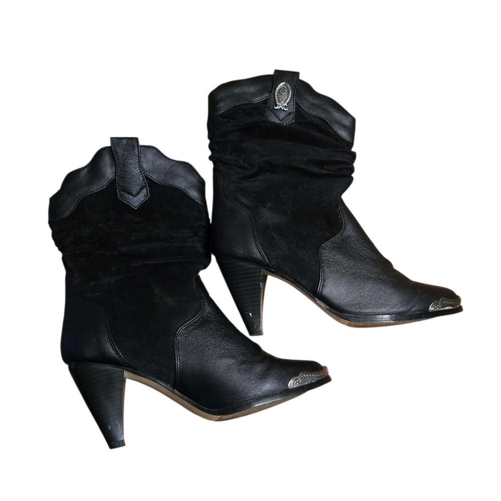 Coastal Black Leather Western Festival Slouch Boots | Metal Toe Rand | Size 8.5 - Picture 3 of 16